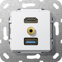 Gira Wkład podtynkowy Rozgałęźnik kablowy HDMI 2.0a + HDR, USB 3.0 A i Jack 3.5mm (Biały) 568103