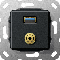 Gira Gniazdo podtynkowe Złącze USB 3.0 A i mini Jack 3.5mm (Czarny matowy) 568610