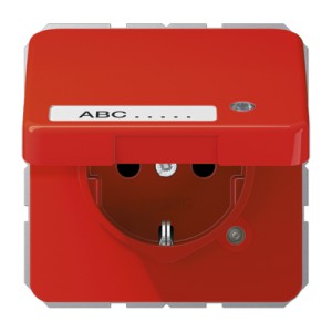 Jung Gniazdko SCHUKO zabezpieczone, z pokrywą, kontrolką LED i polem opisowym 9x39mm - Czerwone - CD1520NAKLKORT