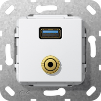 Gira Gniazdo podtynkowe Rozgałęźnik kablowy USB 3.0 A i mini Jack 3.5mm (Biały) 568703