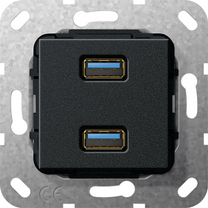 Gira Gniazdo podtynkowe Rozgałęźnik kablowy podwójne USB 3.0 A (Czarny matowy) 568510