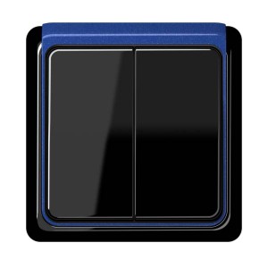 Jung Przełącznik CD Plus Podwójny Uniwersalny – Czarny – Ramka zewnętrzna – Niebieska