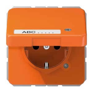 Jung Gniazdko SCHUKO zabezpieczone, z pokrywą, kontrolką LED i polem opisowym 9x39mm - Pomarańczowe - CD1520NAKLKOO