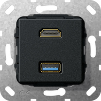 Gira Wkład podtynkowy Złącze HDMI 2.0a + HDR i USB 3.0 A (Czarny matowy) 567810