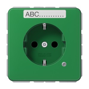 Jung Gniazdko SCHUKO zabezpieczone, z kontrolką LED, z polem opisowym 6x37mm - Zielone - CD1520BFNAKOGN