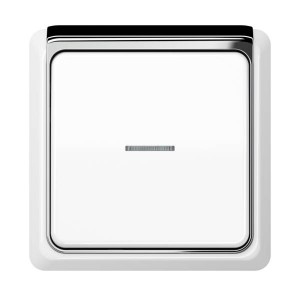 Jung Przełącznik CD Plus Podświetlony – Biały – Ramka zewnętrzna – Chrom