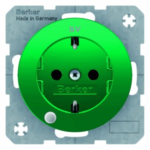 Berker - Hager Gniazdo SCHUKO z diodą kontrolną LED R.1/R.3 zielony, połysk 41102003