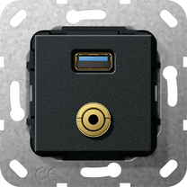 Gira Gniazdo podtynkowe Rozgałęźnik kablowy USB 3.0 A i mini Jack 3.5mm (Czarny matowy) 568710