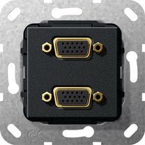 Gira Gniazdo podtynkowe Rozgałęźnik kablowy VGA podwójny 15 pinów (Czarny matowy) 565510